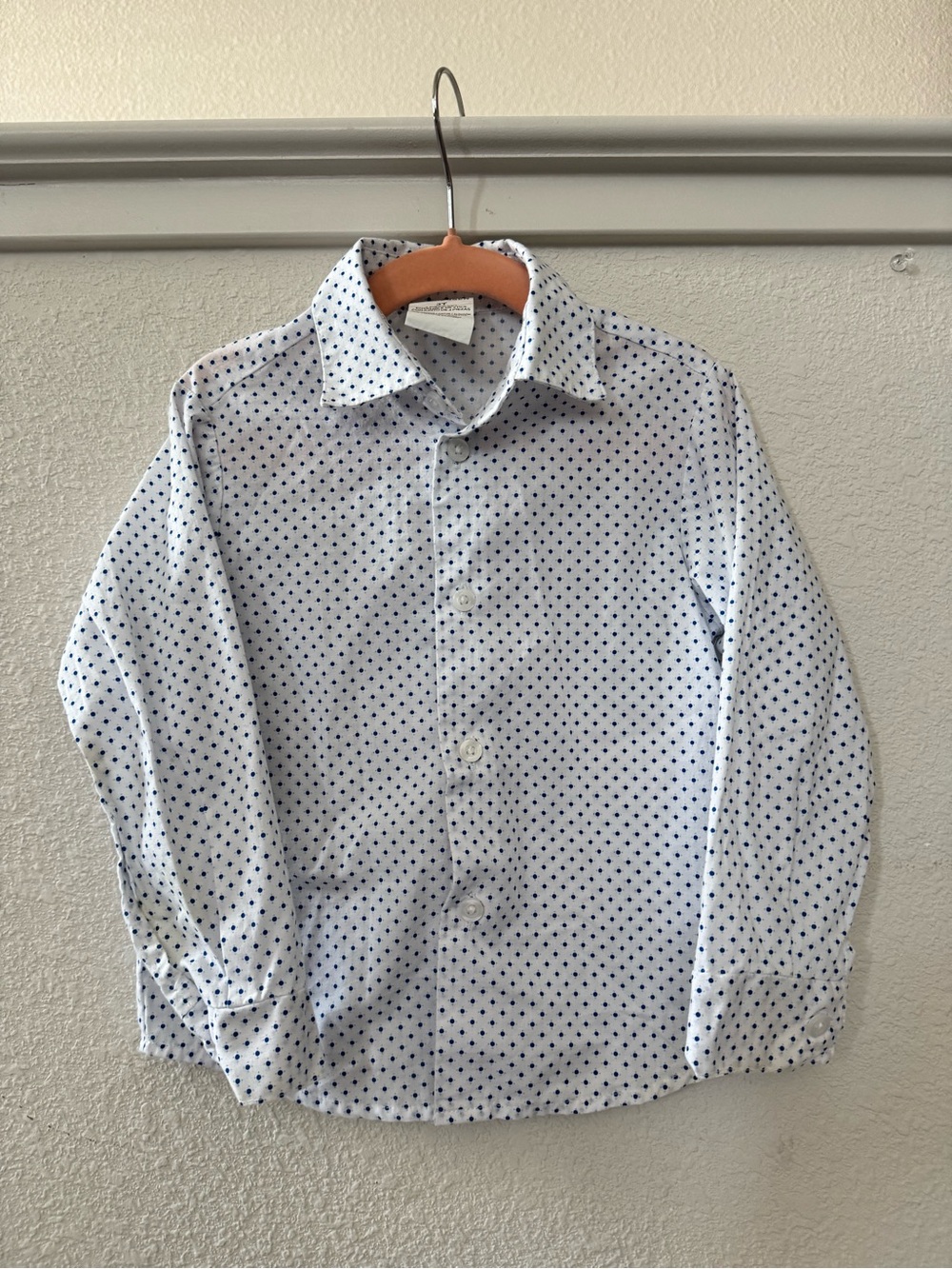 Van Heusen White Dress Shirt with Navy Dot Print - Men's